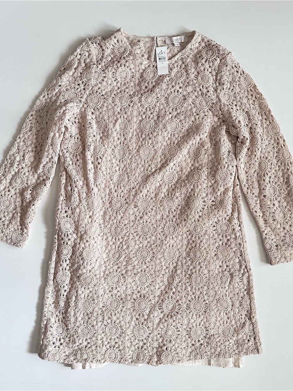 Loft Cream Crochet Shift Dress Long Sleeve Size XL - Picture 2 of 6
